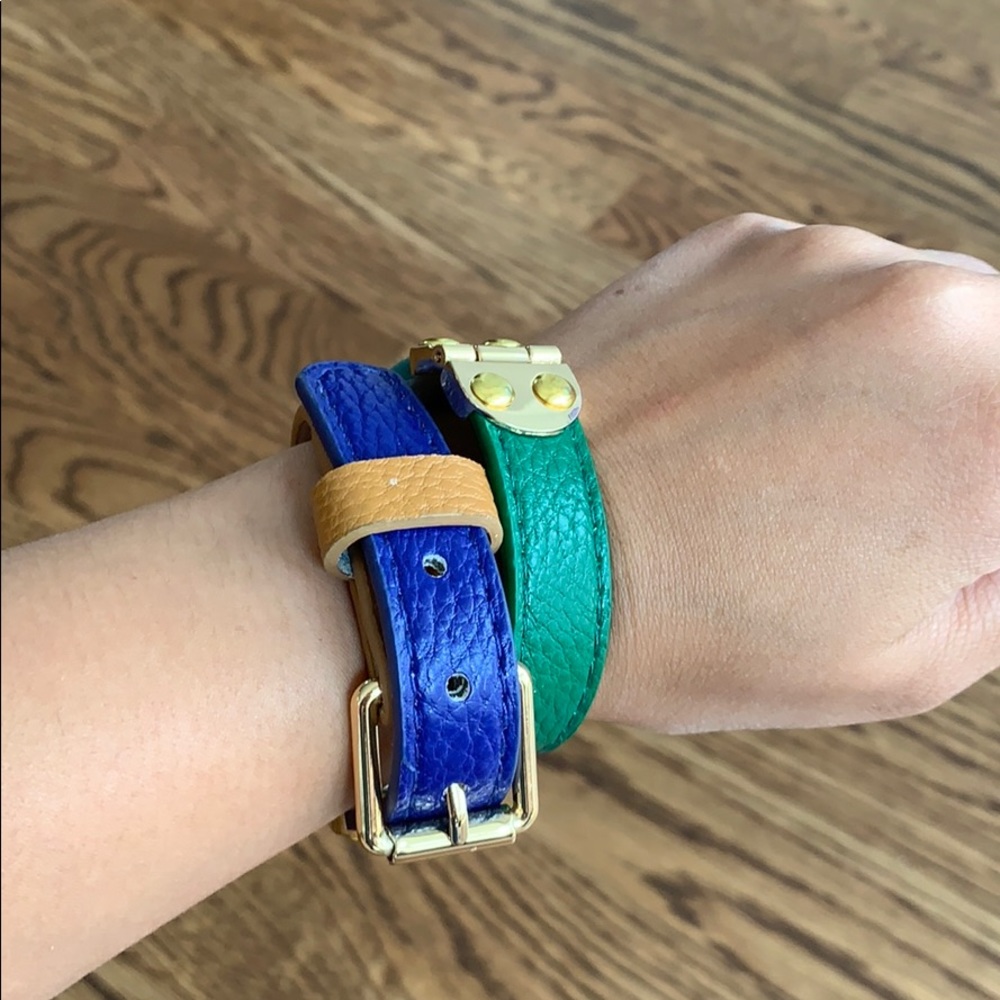 Sold! BCBG leather and gold cuff bracelet 💙💚💛🤎